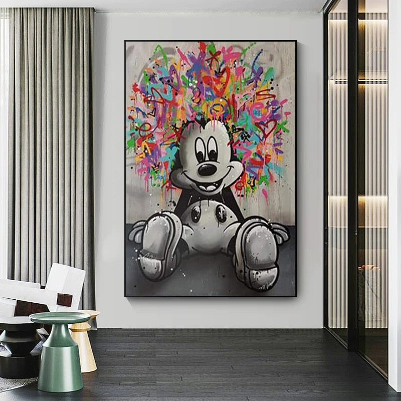 Tableau Pop Art Mickey Minnie coloré, Peinture Mickey Minnie enjoy